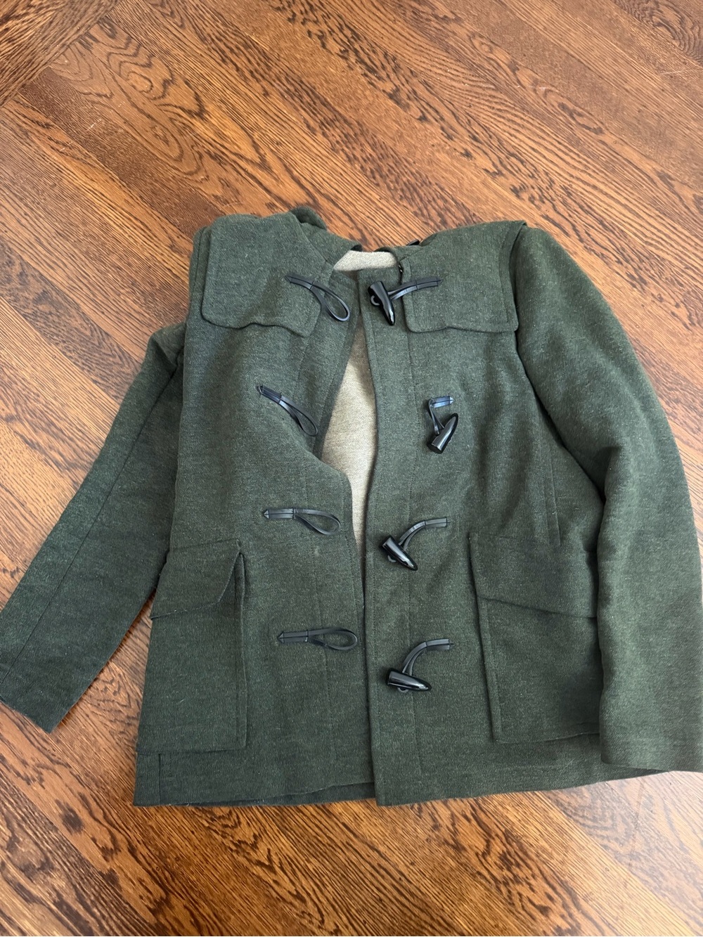 Theory Olive Green Wool-Blend Toggle Pea Coat